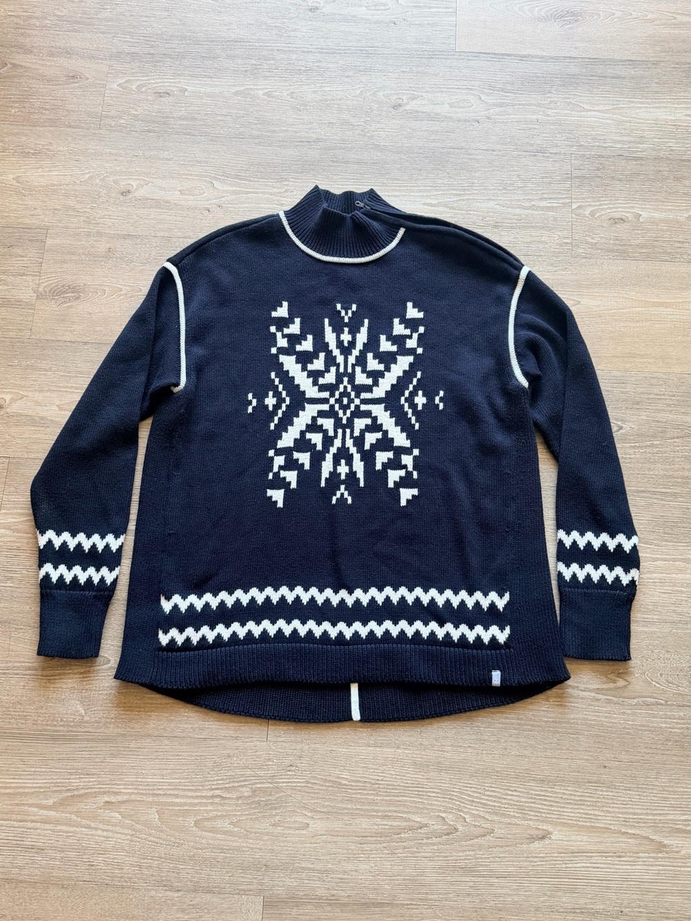 Talbots Navy Turtleneck Sweater with White Snowflake Motif